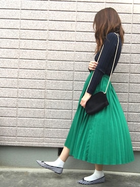 「AMERICAN HOLIC（アメリカンホリック）のプリーツロングスカート（スカート）」を使った、みちるさん（レディース・165cm）の冬コーディネート