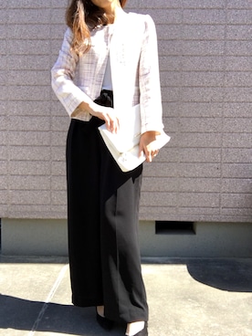 「M.deux（エムドゥ）のアイテム（ノーカラージャケット）」を使った、みちるさん（レディース・165cm）の春コーディネート
