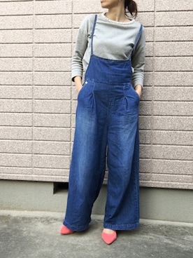 「AMERICAN HOLIC（アメリカンホリック）のエプロンサロペット（サロペット/オーバーオール）」を使った、みちるさん（レディース・165cm）の春コーディネート