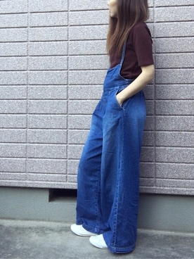 「AMERICAN HOLIC（アメリカンホリック）のエプロンサロペット（サロペット/オーバーオール）」を使った、みちるさん（レディース・165cm）の夏コーディネート