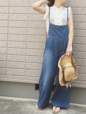 「AMERICAN HOLIC（アメリカンホリック）のエプロンサロペット（サロペット/オーバーオール）」を使った、みちるさん（レディース・165cm）の夏コーディネート