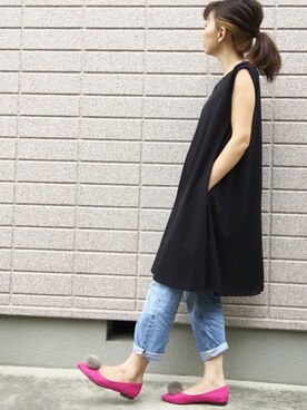 「ハイウエストストレートジーンズ」｜「アイテム（ワンピース/ドレス）」を使った、みちるさん（レディース・165cm）の夏コーディネート