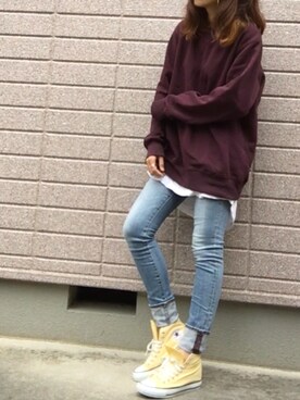 「CONVERSE（コンバース）のALL STAR INHEEL HI/オールスター　インヒール　HI（スニーカー）」を使った、みちるさん（レディース・165cm）の秋コーディネート