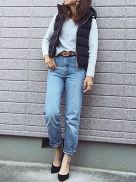 「ハイウエストストレートジーンズ」｜「アイテム（その他アウター）」を使った、みちるさん（レディース・165cm）の秋コーディネート