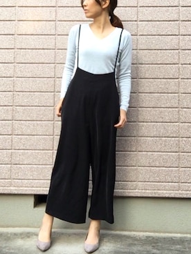 「ライトブルー」｜「アイテム（オールインワン・サロペット）」を使った、みちるさん（レディース・165cm）の春コーディネート