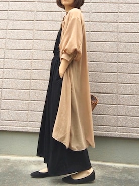 「シャツワンピ」｜「アイテム（つなぎ/オールインワン）」を使った、みちるさん（レディース・165cm）の夏コーディネート