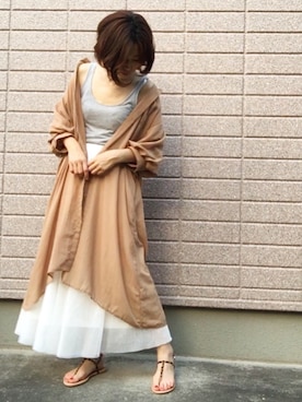 「rps（アールピーエス）のアイテム（シャツワンピース）」を使った、みちるさん（レディース・165cm）の夏コーディネート