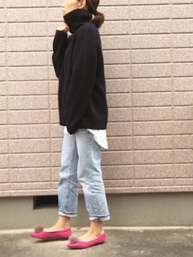 「ローゲージタートルネックセーター」｜みちるさん（レディース・165cm）の冬コーディネート
