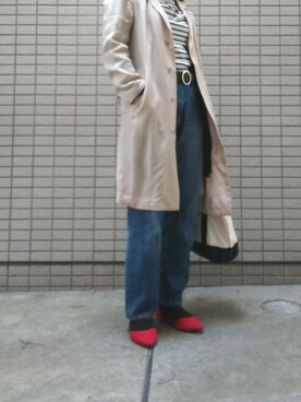 「ステンカラーコート ベージュ」｜parcaさん（レディース・154cm）の春コーディネート