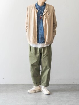 「daily look」｜「アイテム（ノーカラージャケット）」を使った、陈百万さん（メンズ・175cm）の春コーディネート