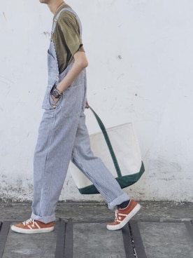 「outfit」｜「アイテム（サロペット/オーバーオール）」を使った、陈百万さん（メンズ・175cm）の春コーディネート