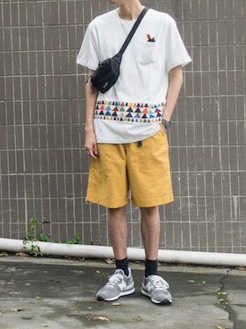 「アイテム（カーゴパンツ、イエロー系）」を使った、陈百万さん（メンズ・175cm）の夏コーディネート