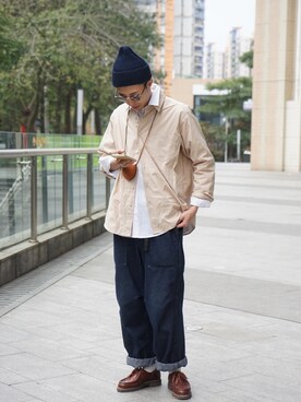 「基础款」｜「アイテム（ローファー）」を使った、陈百万さん（メンズ・174cm）の冬コーディネート