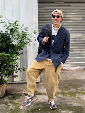 「休闲」｜「アイテム（フォーマルスーツ/小物）」を使った、陈百万さん（メンズ・175cm）の春コーディネート