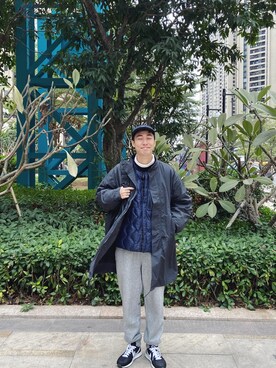 「日系极简」｜「アイテム（ノーカラージャケット）」を使った、陈百万さん（メンズ・173cm）の冬コーディネート
