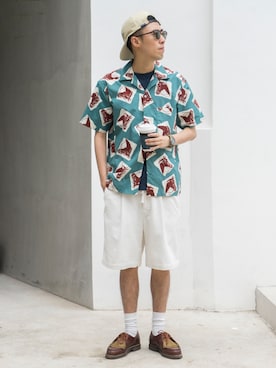 「通勤穿搭」｜「アイテム（カーゴパンツ）」を使った、陈百万さん（メンズ・174cm）の春コーディネート
