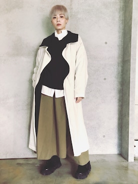 「Yohji Yamamoto（ヨウジヤマモト）のアイテム（ピーコート）」を使った、Joycechangさん（レディース・163cm）の冬コーディネート
