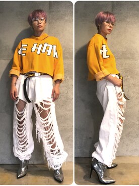 「off white（オフホワイト）のアイテム（ブーティ）」を使った、Joycechangさん（レディース・163cm）の秋コーディネート