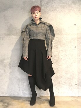 「JW Anderson（ジェイダブリューアンダーソン）のアイテム（スカート）」を使った、Joycechangさん（レディース・163cm）の冬コーディネート