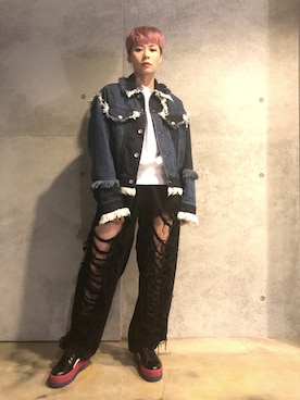 「G.V.G.V.（ジーヴィージーヴィー）のアイテム（デニムジャケット）」を使った、Joycechangさん（レディース・163cm）の冬コーディネート