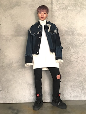 「G.V.G.V.（ジーヴィージーヴィー）のアイテム（デニムジャケット）」を使った、Joycechangさん（レディース・163cm）の冬コーディネート