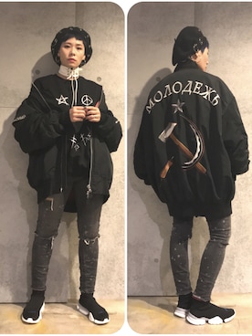 「G.V.G.V.（ジーヴィージーヴィー）のアイテム（MA-1）」を使った、Joycechangさん（レディース・163cm）の冬コーディネート