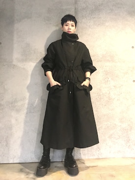 「black」｜「アイテム（ピーコート）」を使った、Joycechangさん（レディース・163cm）の春コーディネート