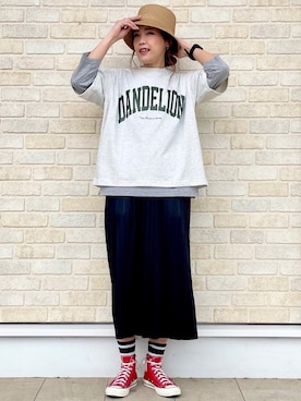 「RAG MACHINE（ラグマシーン）のアイテム（ハット）」を使った、えりー👻さん（レディース・173cm）の夏コーディネート