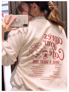 「apres jour（アプレジュール）の【2周年記念アイテム】apres jourスウェット【ZOZOTOWN限定アイテム】（Tシャツ/カットソー、ホワイト系）」を使った、루리(RURI)さん（レディース・148cm）の冬コーディネート