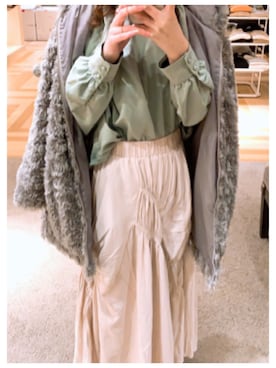 「Green　Parks（グリーンパークス）の・K スタンドフリルブラウス＊★（シャツ/ブラウス、グリーン系）」を使った、루리(RURI)さん（レディース・148cm）の春コーディネート