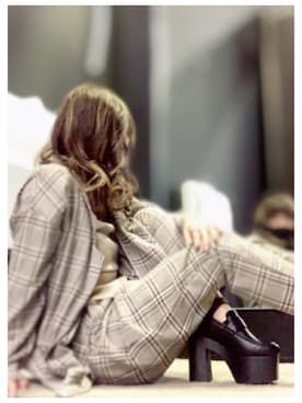 「GRL（グレイル）のチェックジャケットXテーパードパンツセットアップ（セットアップ、ブラウン系）」を使った、루리(RURI)さん（レディース・148cm）の春コーディネート