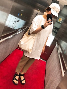 「おおぶりピアス」｜「アイテム（帽子）」を使った、waonwaさん（レディース・153cm）の夏コーディネート