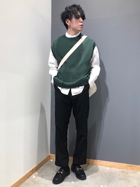 「WEGO（ウィゴー）のアイテム（ベスト、グリーン系）」を使った、横山 哉斗さん（メンズ・179cm）の春コーディネート