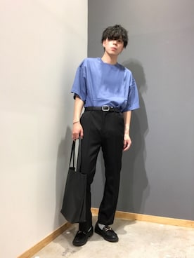 「WEGO（ウィゴー）のWEGO/【セットアップ対応商品】TRセンタープレススラックス（スラックス、ブラック系）」を使った、横山 哉斗さん（メンズ・179cm）の春コーディネート