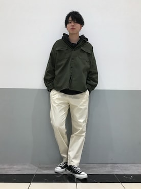「WEGO（ウィゴー）のWEGO/ビッグシルエットCPOシャツジャケット（シャツ/ブラウス、グリーン系）」を使った、横山 哉斗さん（メンズ・179cm）の春コーディネート
