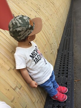 「OLD NAVY（オールドネイビー）のアイテム（帽子）」を使った、to'n'soさん（キッズ・80cm）の春コーディネート