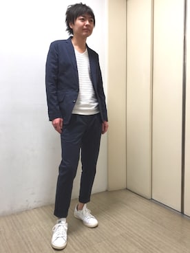 「HIGH STREET（ハイストリート）のHIGH STREET∴サッカー　ワンタックイージーパンツ【カタログ掲載商品】（その他パンツ）」を使った、mattsunさん（メンズ・168cm）の春コーディネート