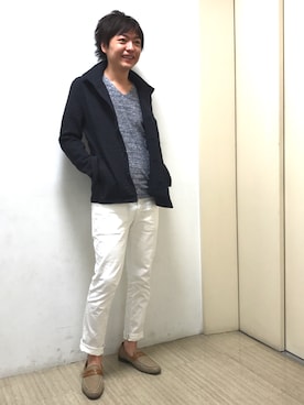 「ホワイトパンツ」｜「アイテム（ジャケット/アウター）」を使った、mattsunさん（メンズ・168cm）の春コーディネート