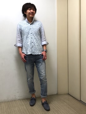 「アイテム（ローファー、ブルー系）」を使った、mattsunさん（メンズ・168cm）の春コーディネート