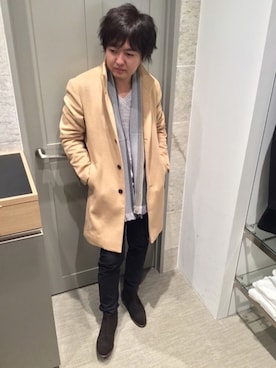 「シンプル」｜「アイテム（ステンカラーコート）」を使った、mattsunさん（メンズ・171cm）の冬コーディネート