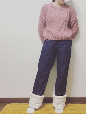 「ISOOK（アイスー）のアイテム（ニット/セーター）」を使った、anjuさん（レディース・158cm）の冬コーディネート