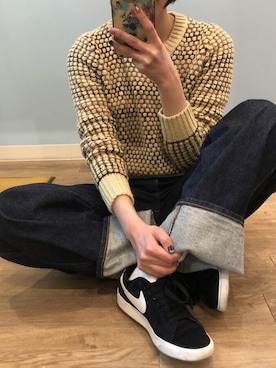 「UNIQLO（ユニクロ）のハイライズワイドストレートジーンズ（デニムパンツ）」を使った、marisukeさん（レディース・154cm）の冬コーディネート