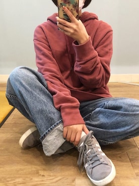 「UNIQLO（ユニクロ）のハイライズワイドストレートジーンズ（デニムパンツ）」を使った、marisukeさん（レディース・154cm）の冬コーディネート