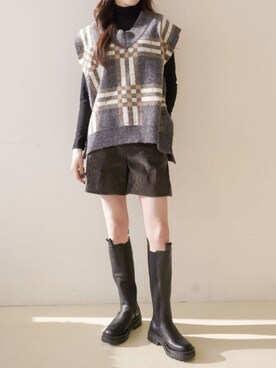 「タータンチェック」｜me+emselectさん（レディース・163cm）の冬コーディネート