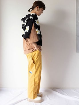 「イエロー」｜「アイテム（ブーツ）」を使った、me+emselectさん（レディース・166cm）の春コーディネート