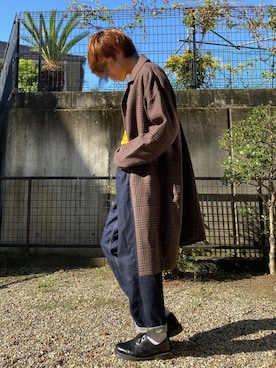 「レトロ」｜「アイテム（ステンカラーコート）」を使った、RinGさん（メンズ・170cm）の秋コーディネート