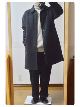 「niko and...（ニコアンド）のアイテム（ステンカラーコート）」を使った、しゅうさん（メンズ・168cm）の冬コーディネート