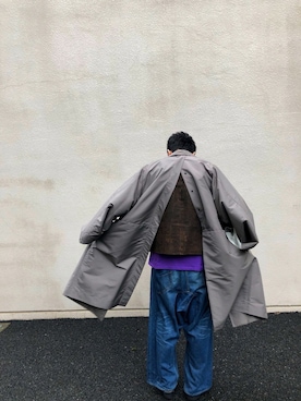 「SHINYAKOZUKA（シンヤコヅカ）のアイテム（ステンカラーコート）」を使った、あーあさん（メンズ・172cm）の春コーディネート