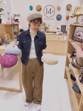 「UNIQLO（ユニクロ）のアイテム（デニムジャケット）」を使った、14+ ピオレ姫路店 スタッフさん（レディース・160cm）の春コーディネート