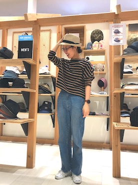 「日除け帽」｜14+ ピオレ姫路店 スタッフさん（レディース・160cm）の春コーディネート